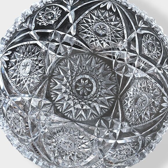 VTG ABP Unmarked Cut Glass Crystal Fruit Bowl Sawtooth Edge Starts 6.5” Heavy - Picture 2 of 16